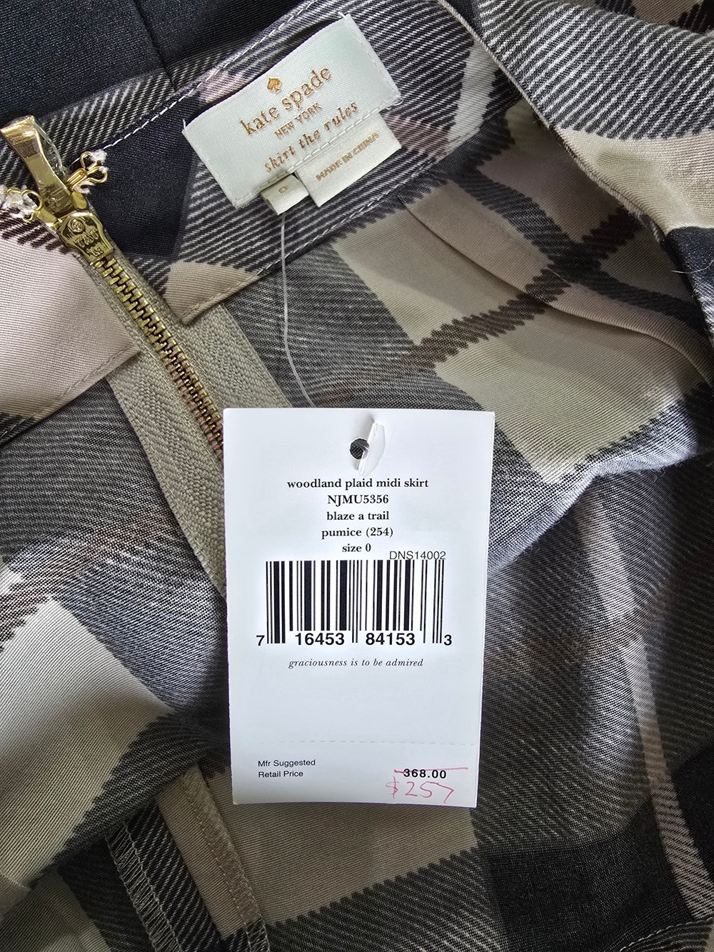 kate spade Black and Cream Plaid A-Line Midi Skirt - Picture 3 of 3